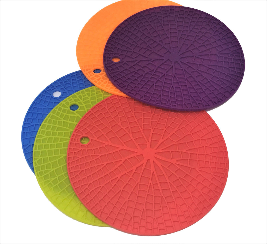 Silicone Trivet Mats Hot Pot Holder Heat Resistant Non-Slip Table  Round-4Pcs Set