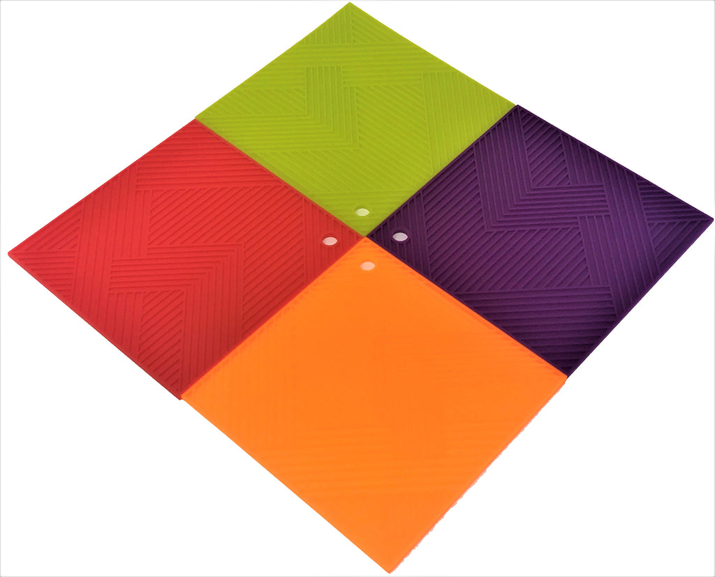 Silicone Square Mat, Pot Holder, Trivet, Jar Opener, Non Slip Heat Reistant Hot Pad - 6 x 4 pcs set